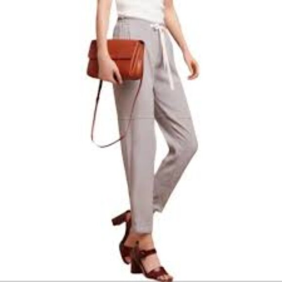 Wilfred Marais Pants Linen Blend Cropped with Silk Front Tie Grey Size 10 - Picture 1 of 10
